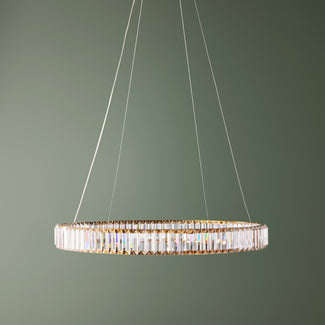 Wonderella single ring chandelier in clear glass and brass