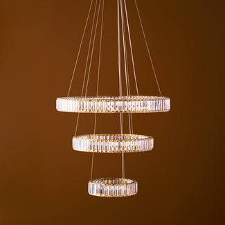 Wonderella 3 ring chandelier in clear glass and brass