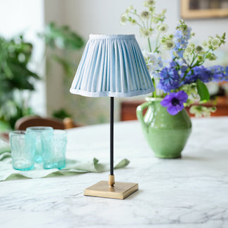 Pickling rechargeable table lamp in antiqued brass