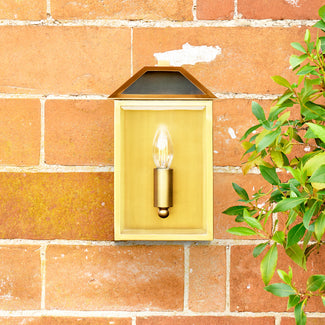 Salcombe IP44 exterior wall light in antique brass