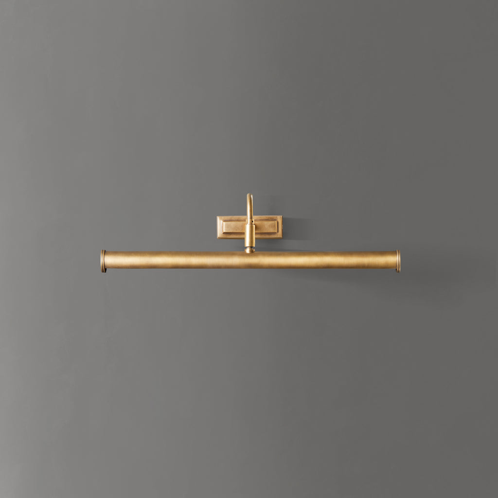 Dimmable Larger Blake picture light in antique brass finish
