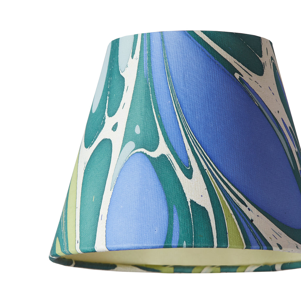 18cm pendant shade in green and blue roya hand made marbled paper