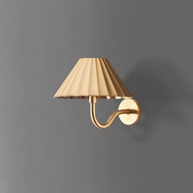 Traditional Double Wall Light in Antique Brass w/ Beige Clip on Shades