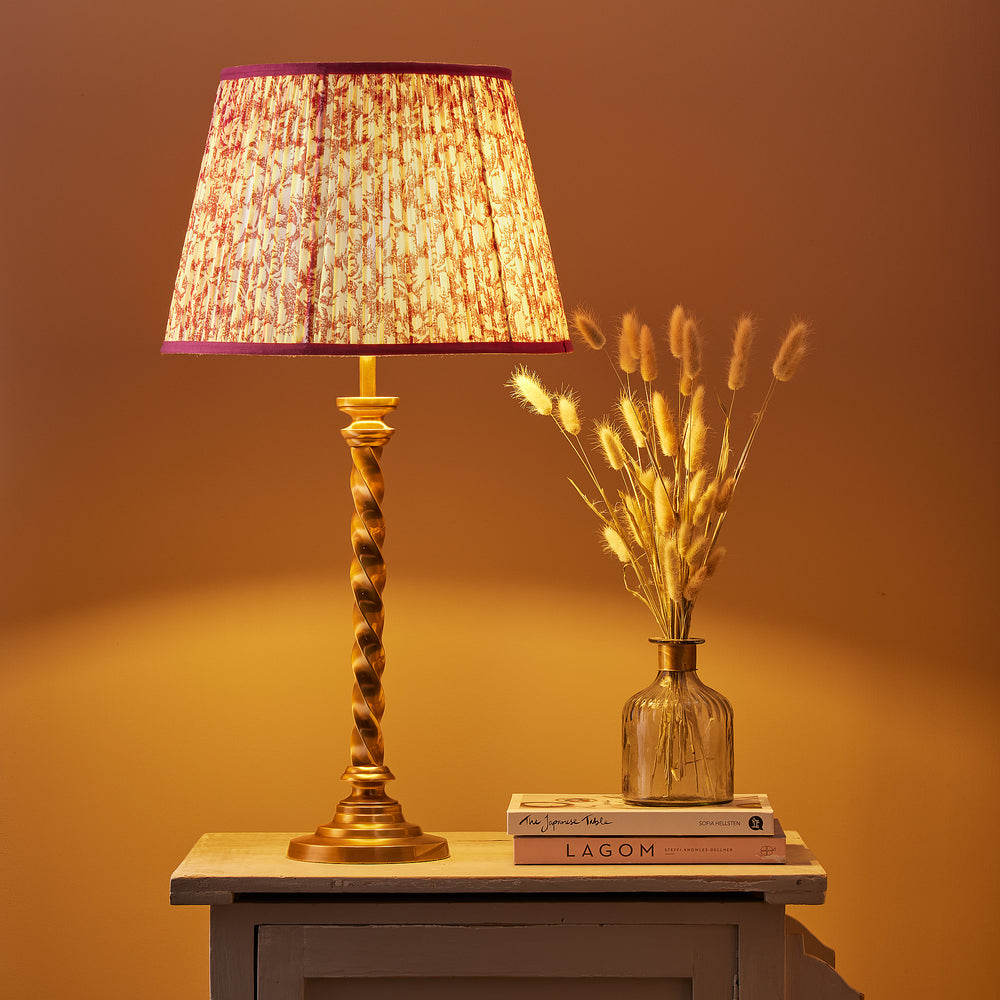Brass Table Lamp With Brass Ring Finial Twisted Brass Stem and Black Shade  -  UK