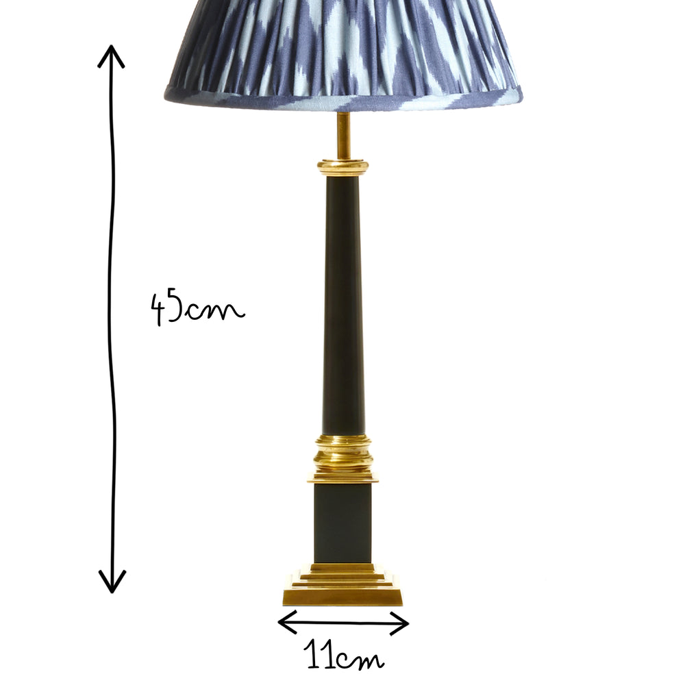Brass Column Table Lamp with Olive Green Velvet Shade