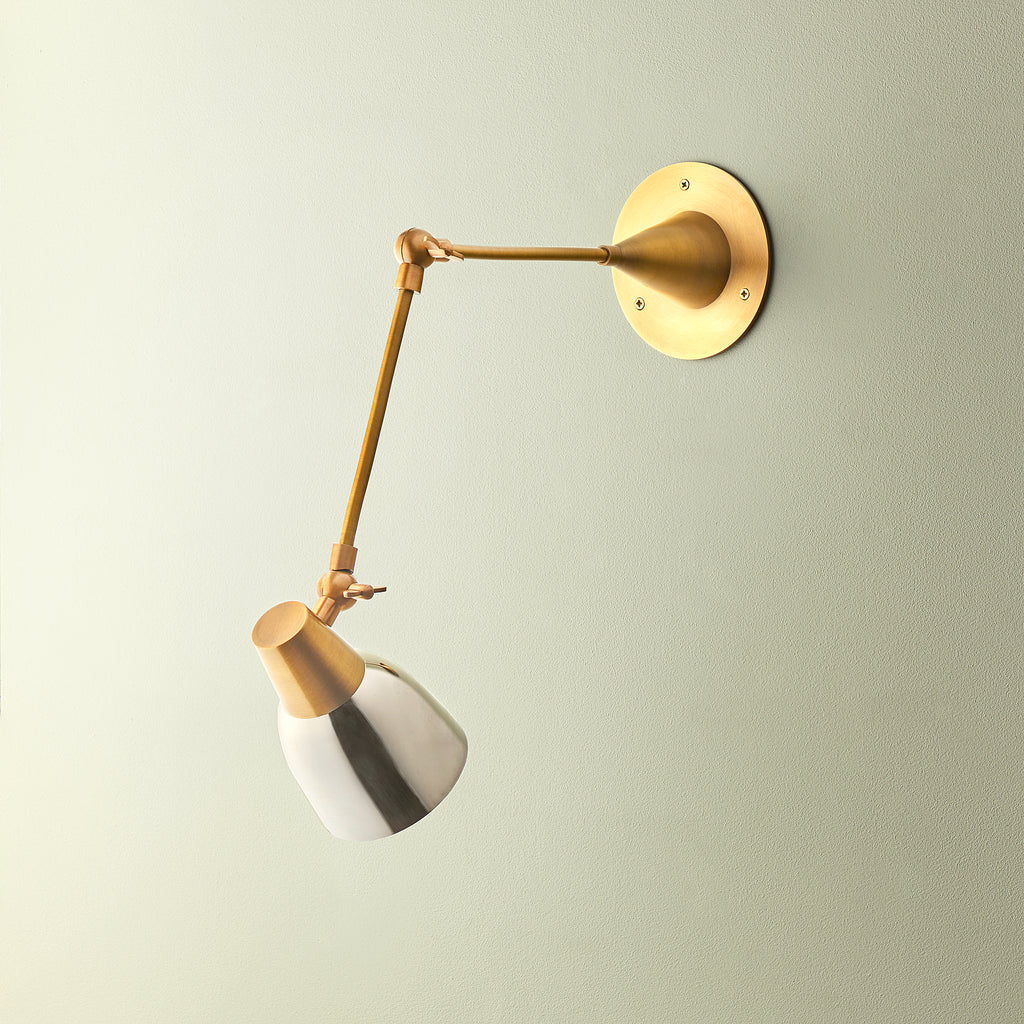 Heron Wall Light in Antiqued Brass and Silver Splendor