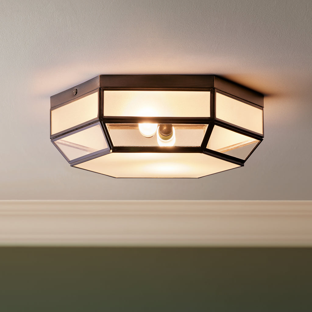 Vendome IP44 flush ceiling light in bronze and frosted glass