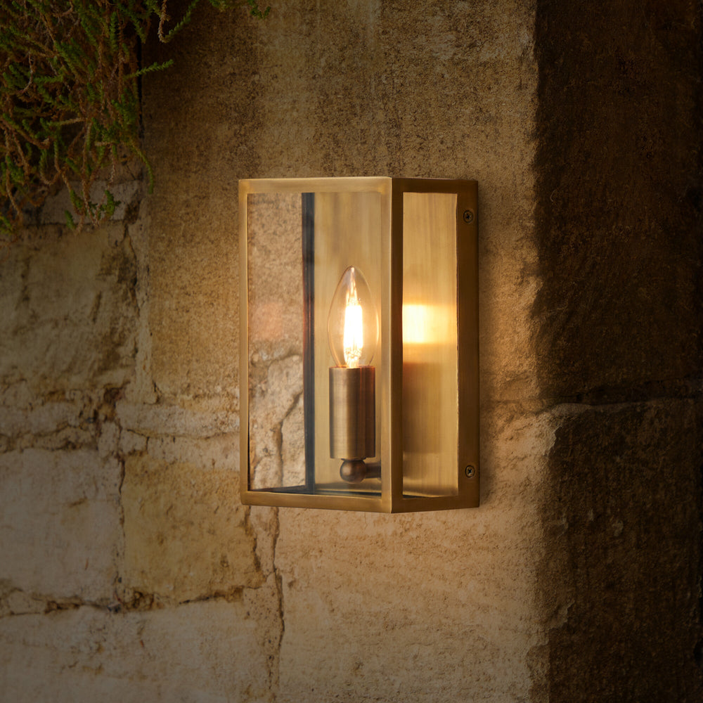 Tenby Exterior IP44 Wall Light in Antiqued Brass
